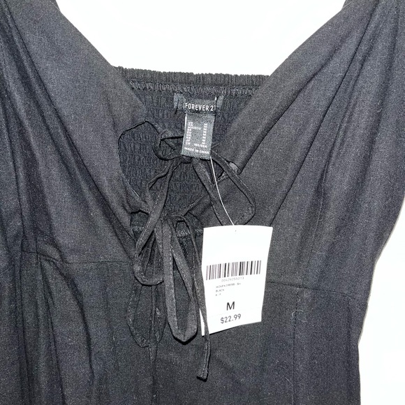 Forever 21 Black Linen Blend Dress with Front Ties NWT — Medium - Picture 5 of 6